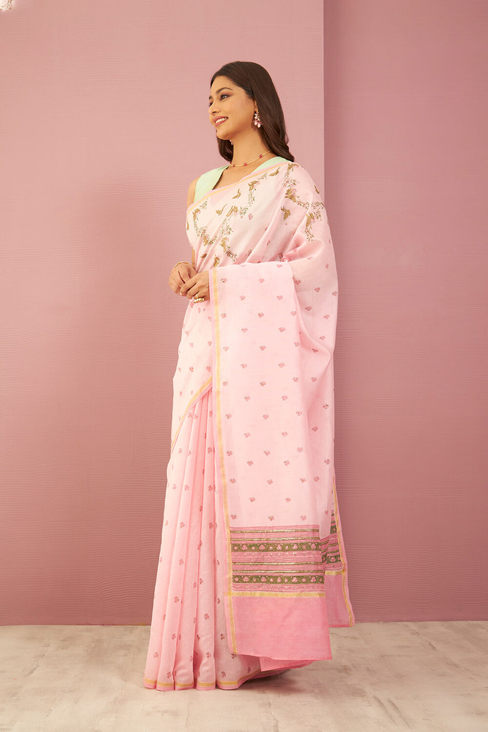 Pink Contemporary Pure Silk Cotton Printed Sanganeri Saree image number null
