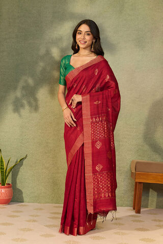 Dark Red Bengal Pure Silk Jamdani Saree thumbnail image number null