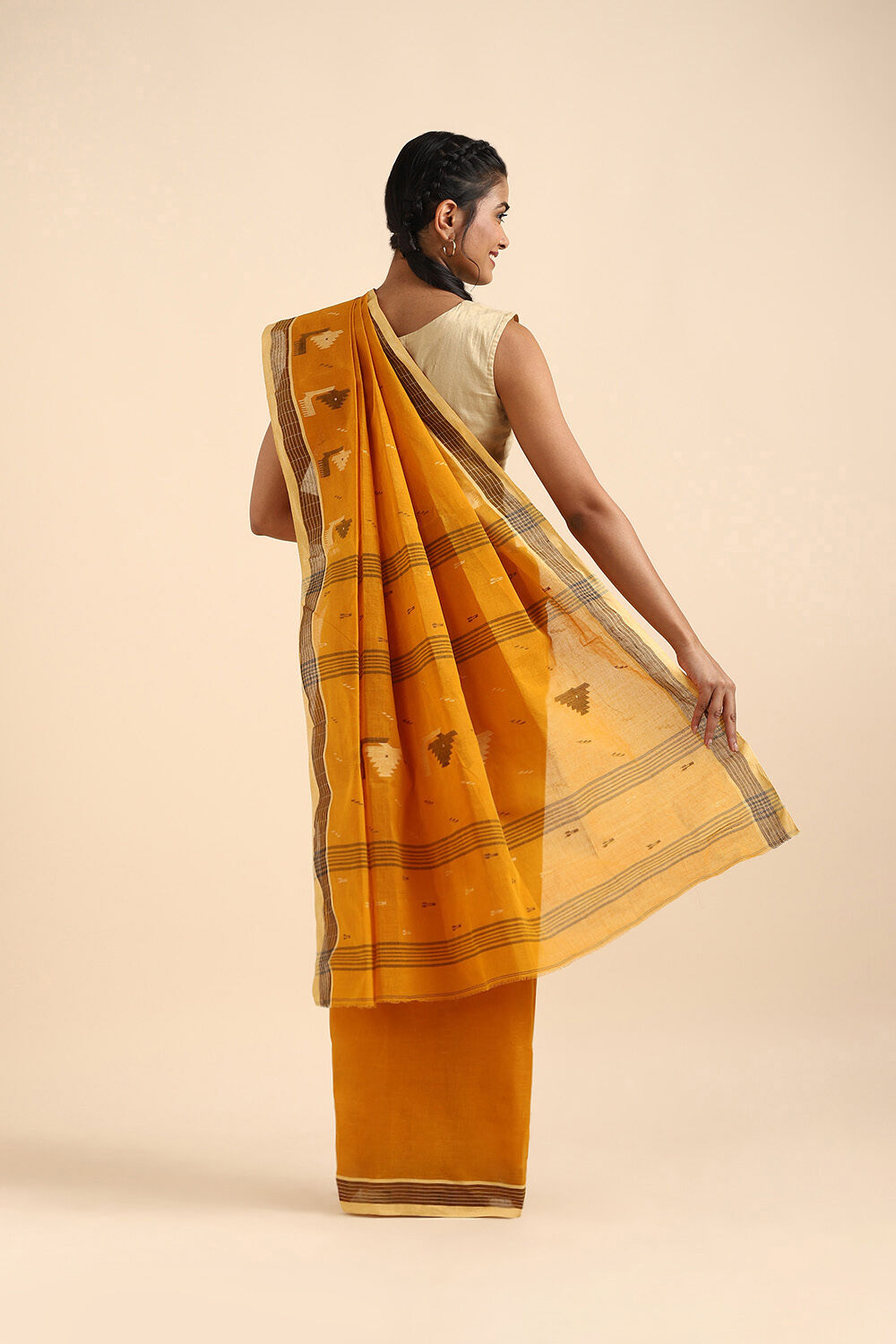 Orange Pure Cotton Bengal Saree image number null