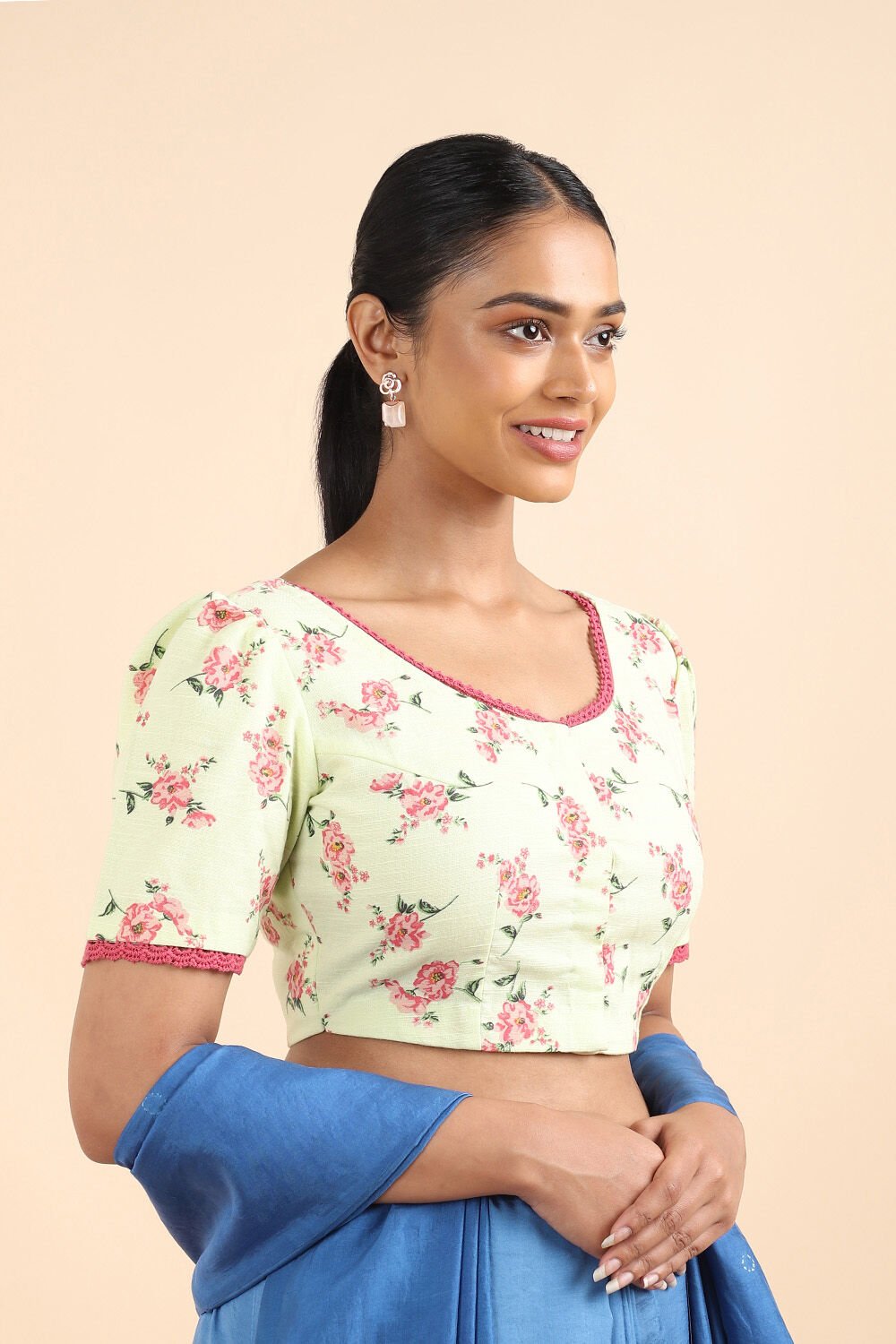 Light Green Printed Viscose Blouse image number null
