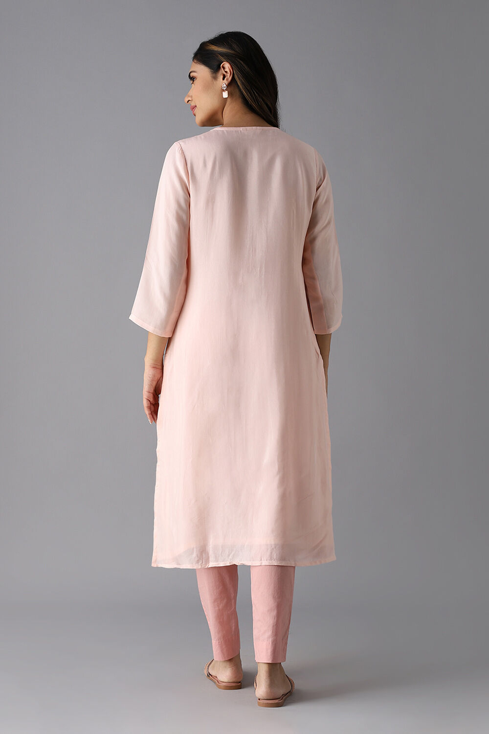 Light Pink Viscose Embroidered Kurta image number null