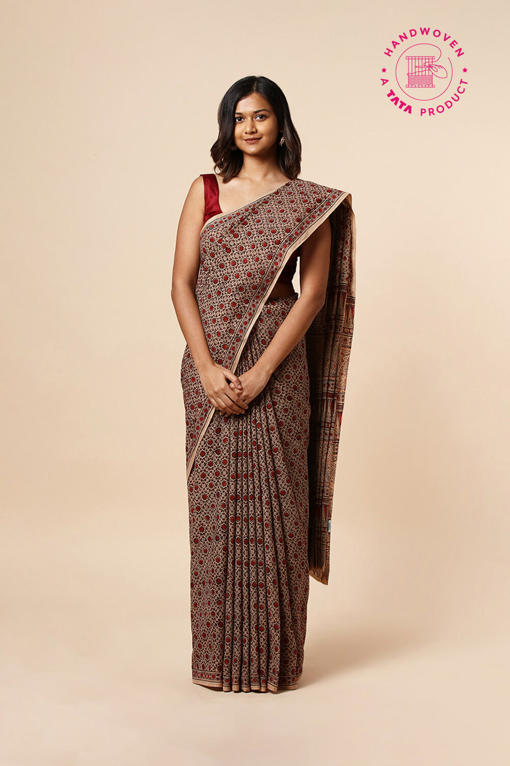 Beige Pure Khadi Cotton Printed Kalamkari Saree image number null