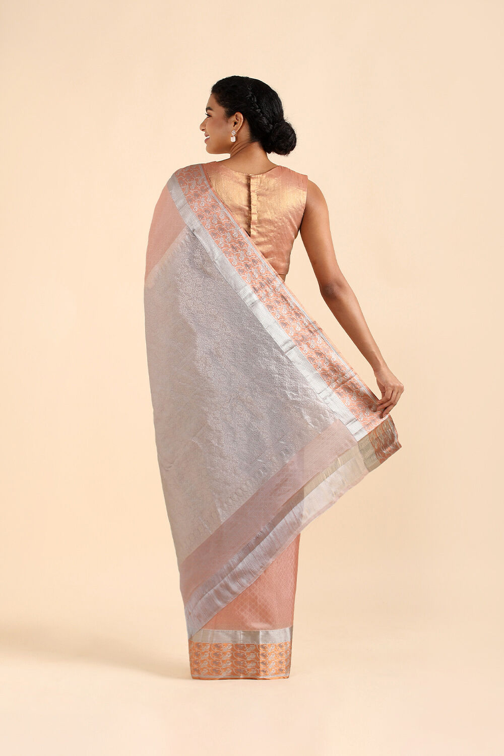 Light Orange Pure Silk Kanjivaram inspired Saree image number null