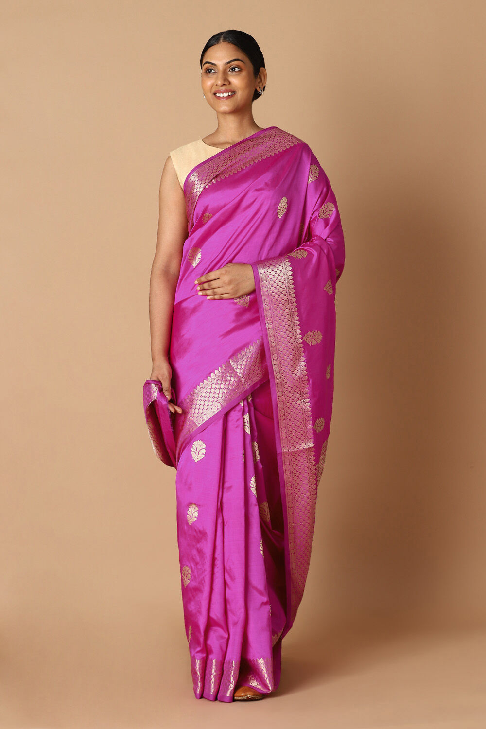 Dark Pink Pure Silk Banarasi Saree image number null