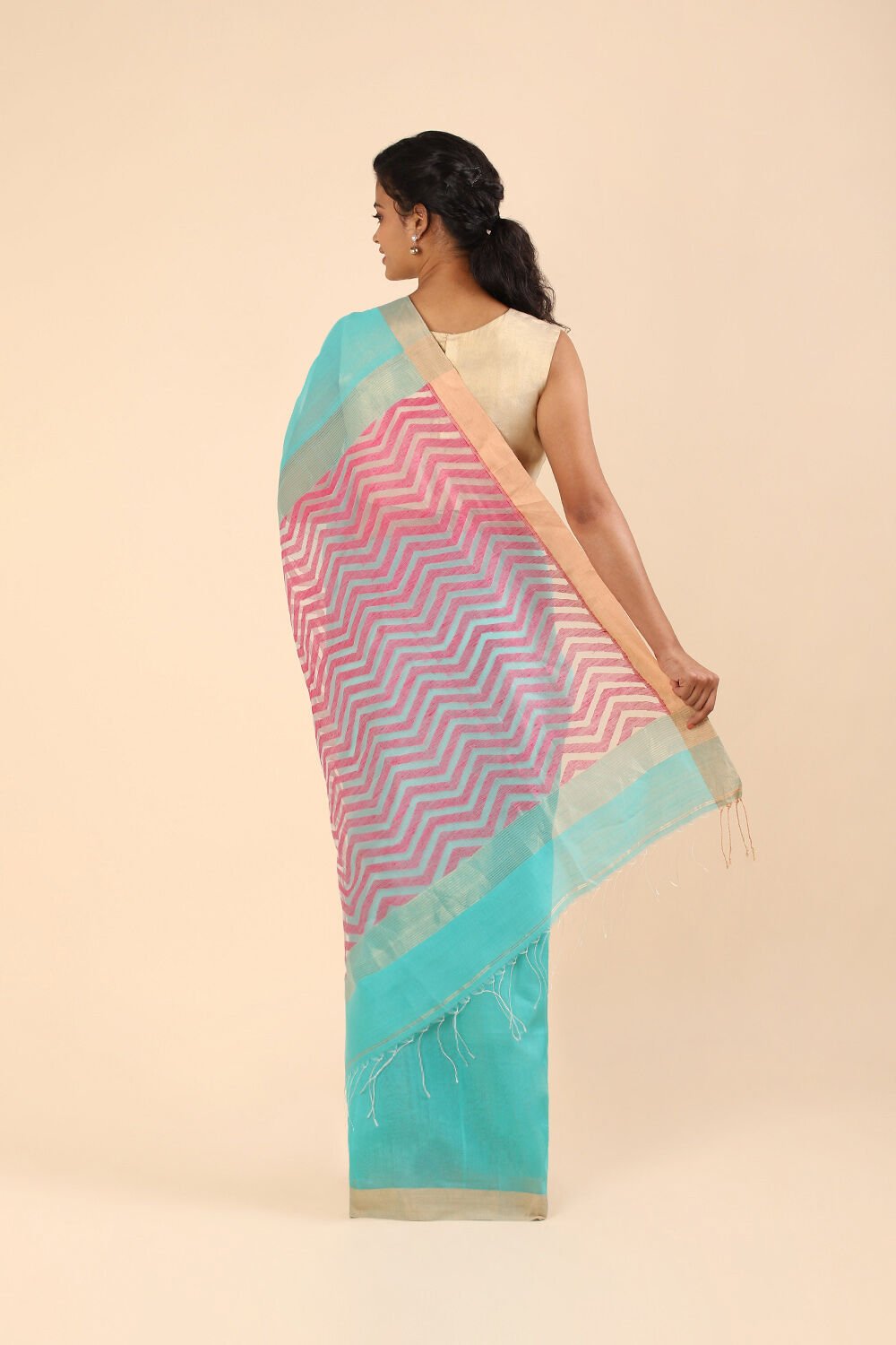 Light Blue Pure Silk Cotton Bengal Saree image number null