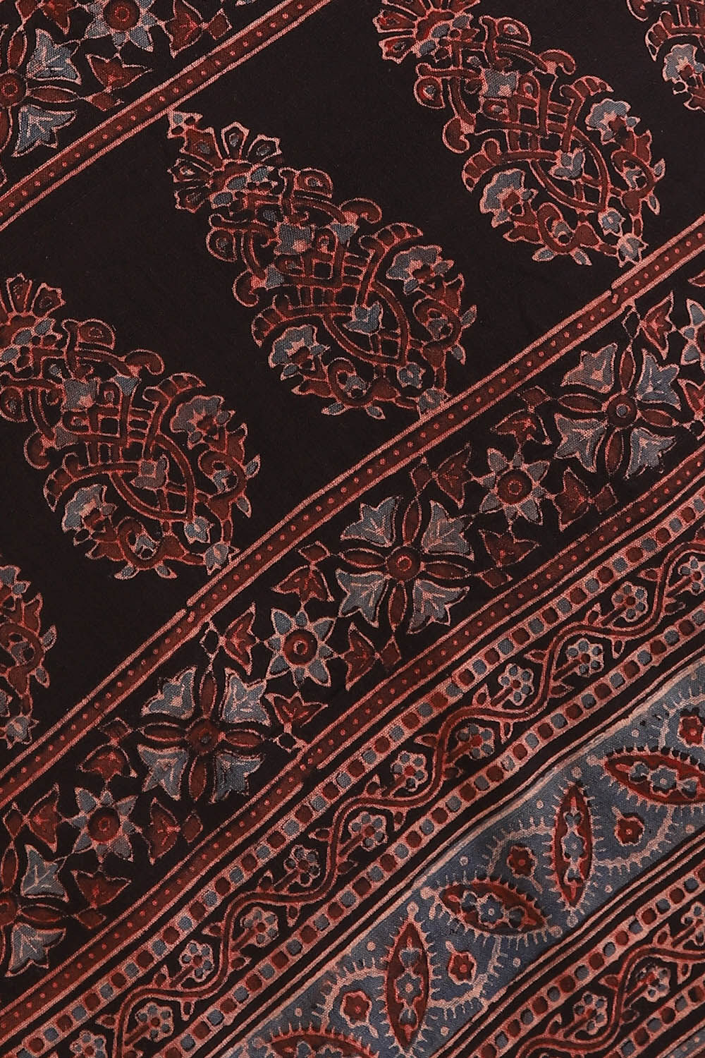 Black Pure Khadi Cotton Ajrakh Printed Saree image number null