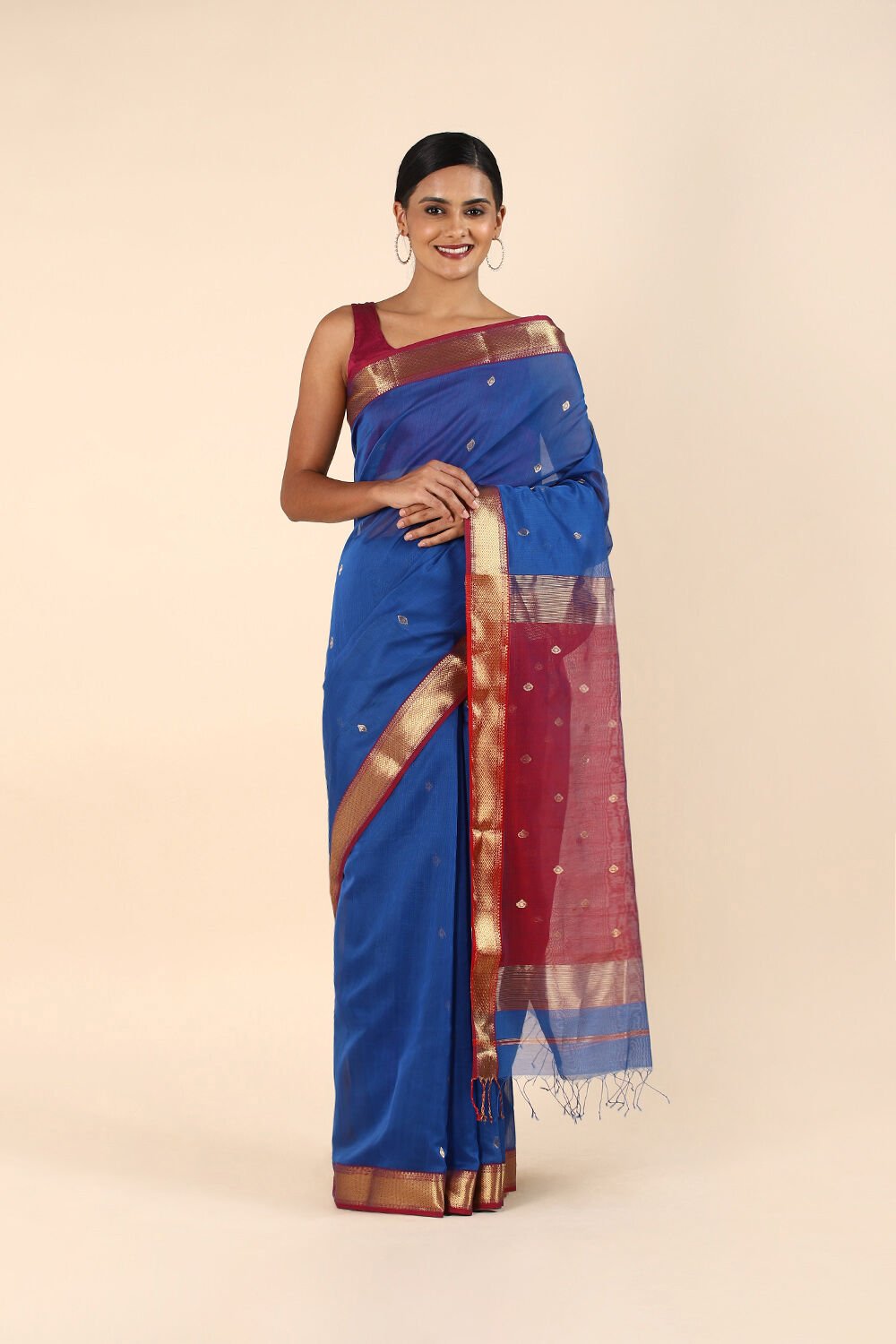 Blue Pure Silk Cotton Maheswari Saree image number null