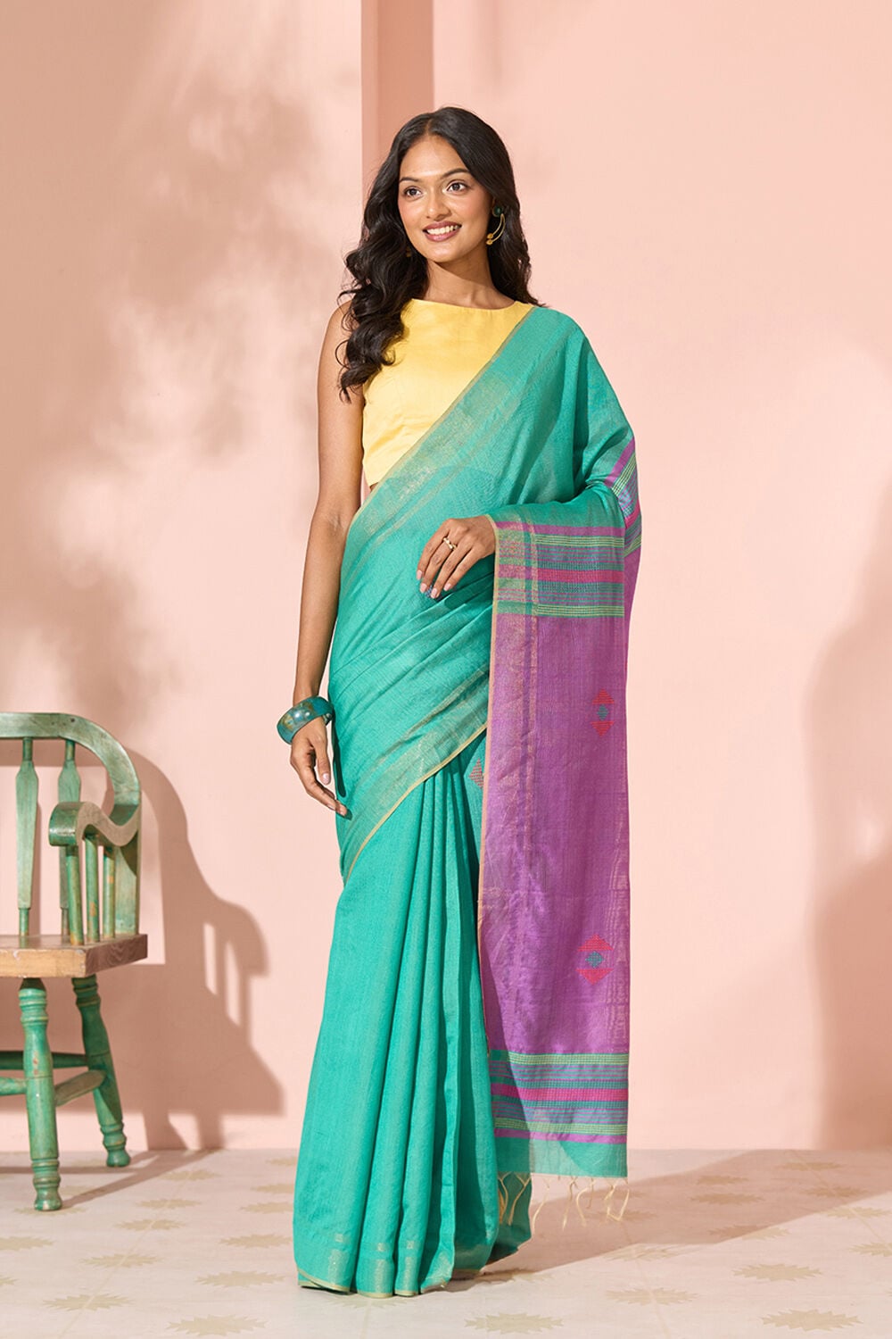 Dark Green Woven Silk Viscose Bhagalpur Saree image number null