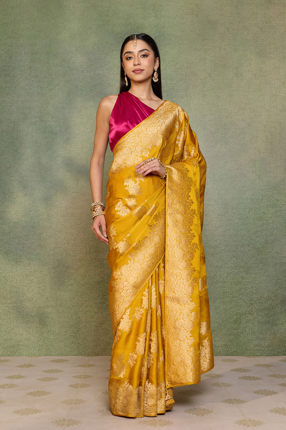 Yellow Woven Pure Viscose Saree image number null