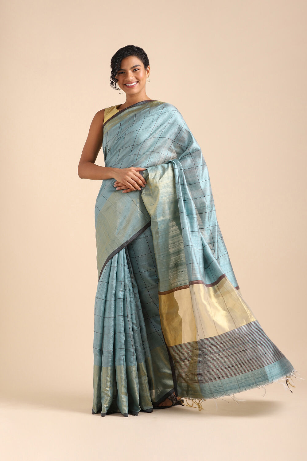 Light Blue Pure Tussar Silk Bhagalpuri Saree image number null