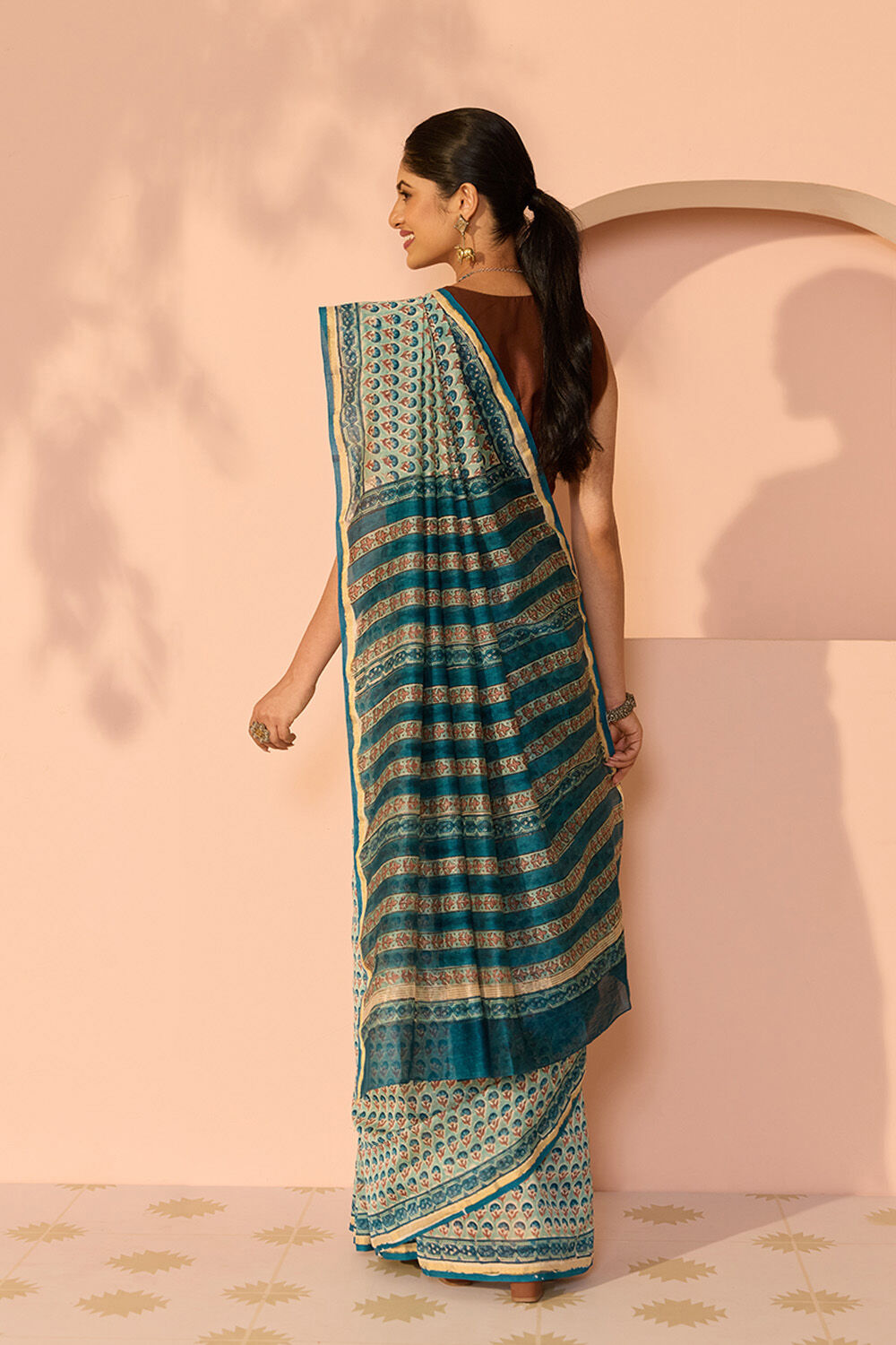 Blue Rajasthan Pure Silk Cotton Printed Sanganeri Saree image number null