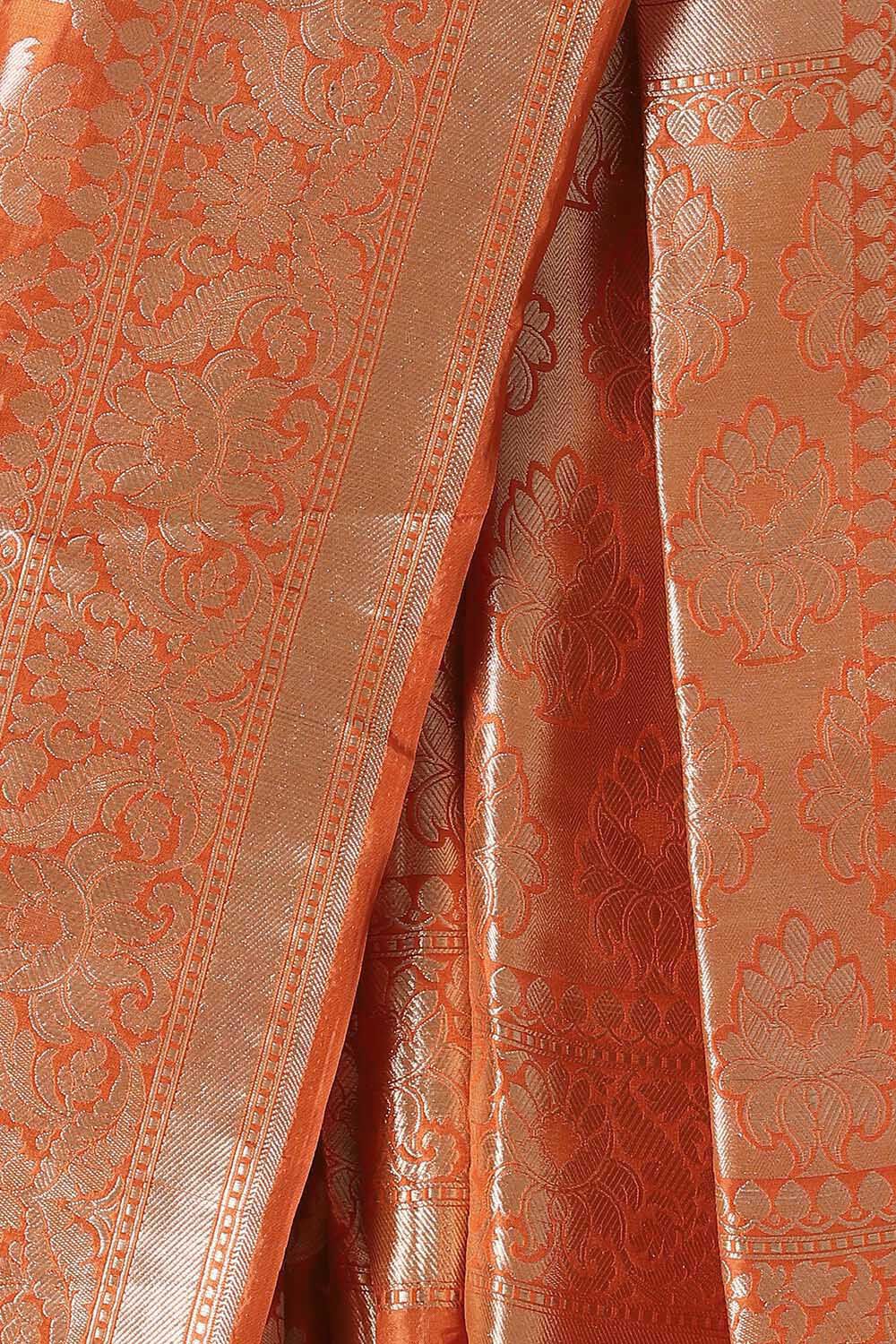 Dark Orange Pure Silk Banarasi Saree image number null