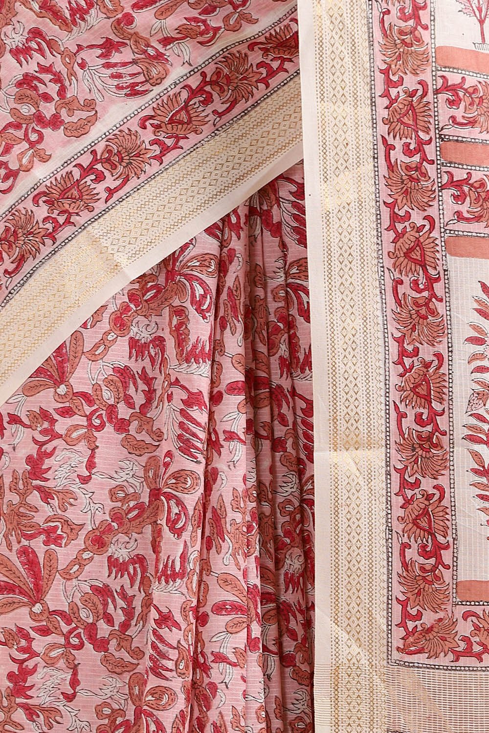 Light Pink Pure Silk Cotton Sanganeri Printed Saree image number null