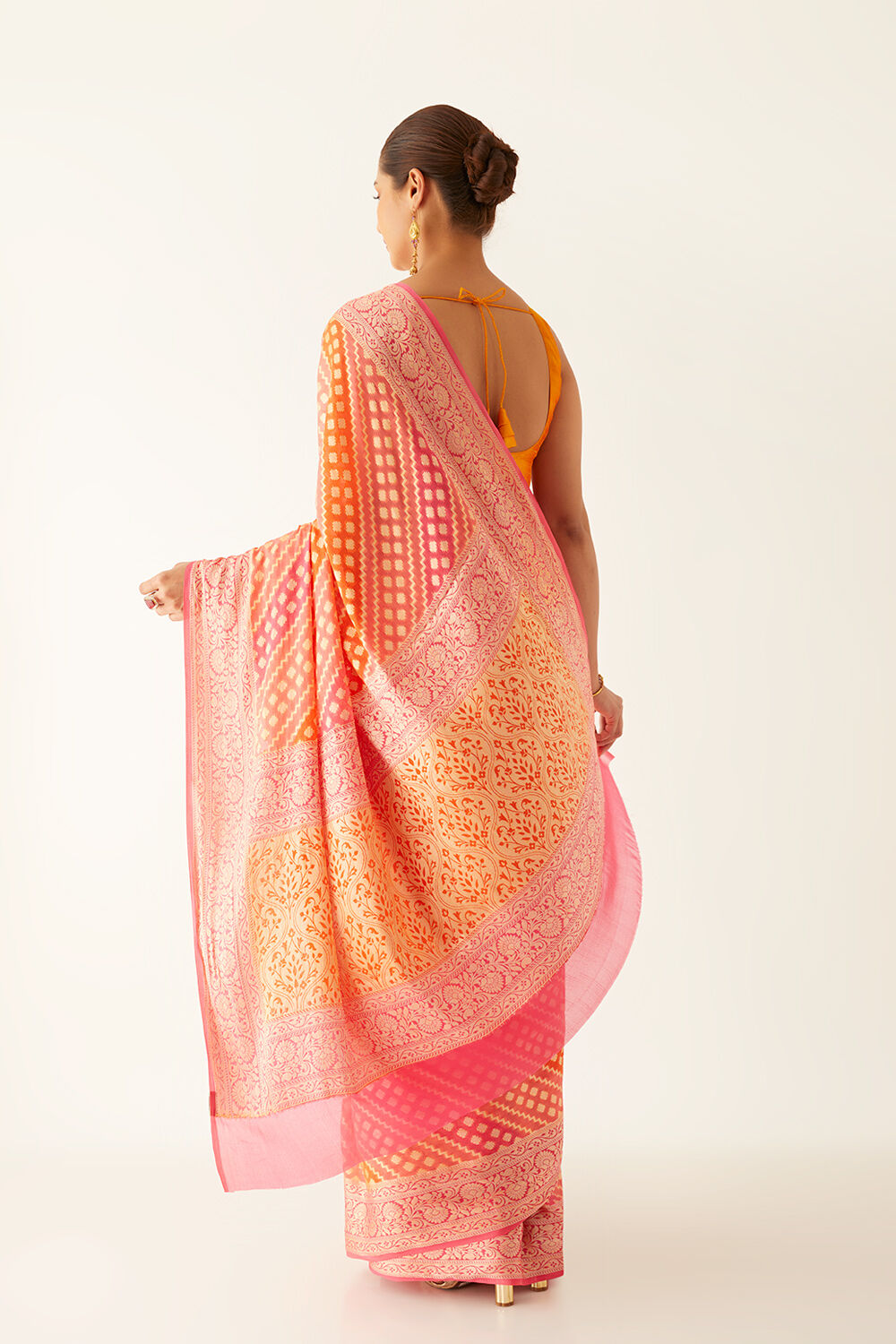 Multicolored Pure Georgette Banarasi Brocade Saree image number null
