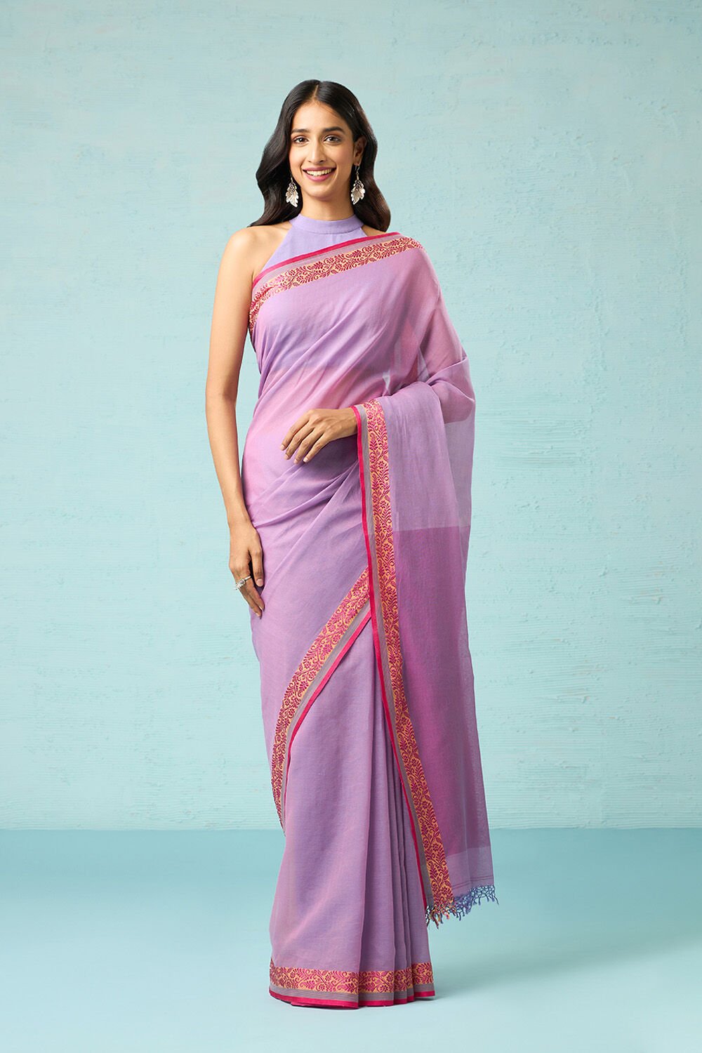 Violet Woven Pure Cotton Bengal Saree image number null
