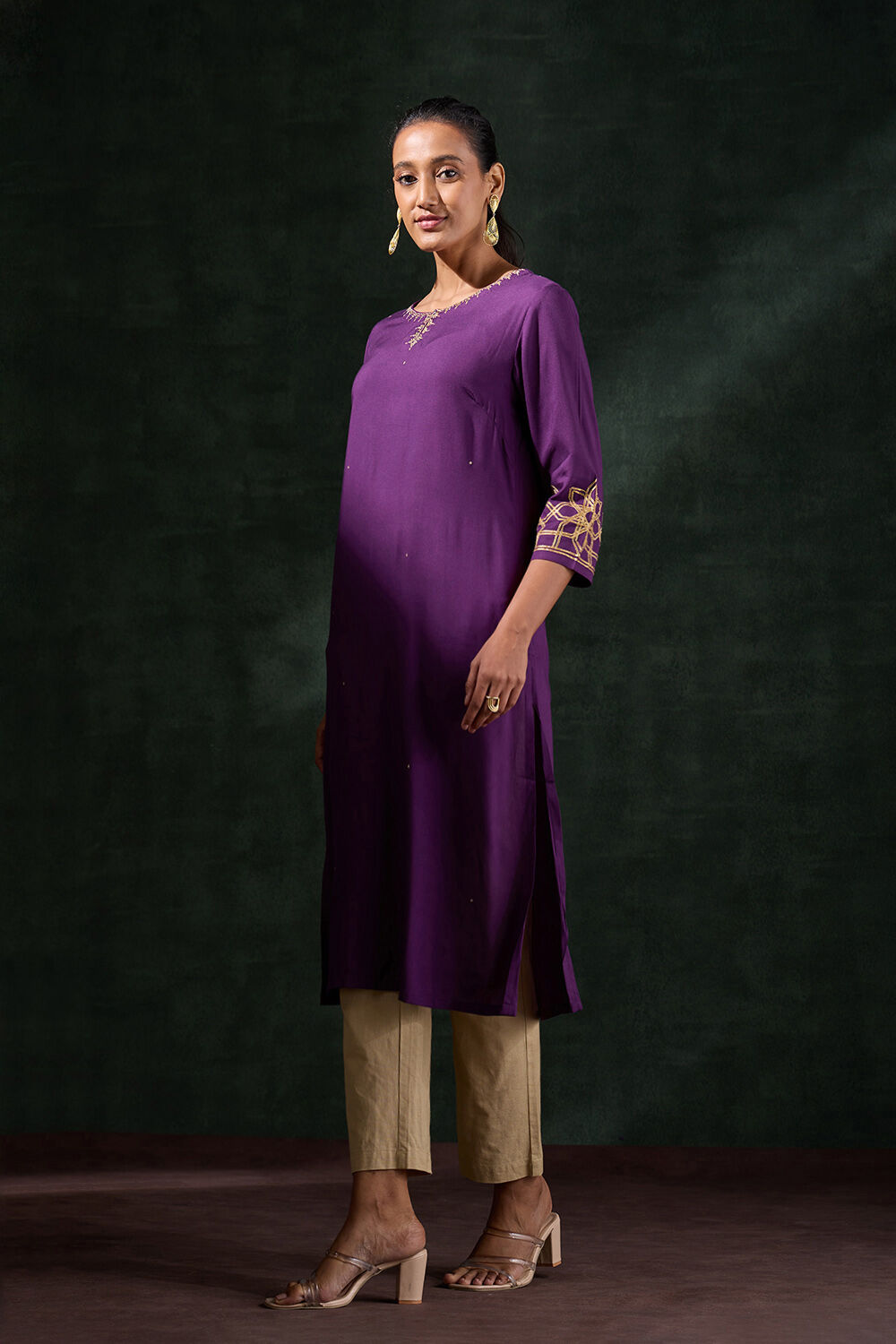 Dark Violet Viscose Embroidered Kurta image number null