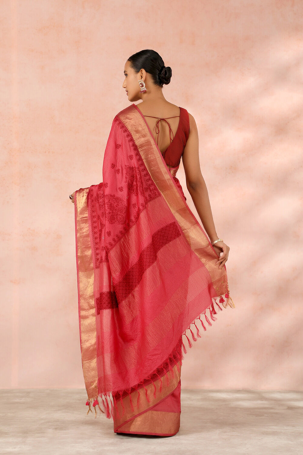 Dark Pink Contemporary Pure Tussar Silk Embroidery Saree image number null