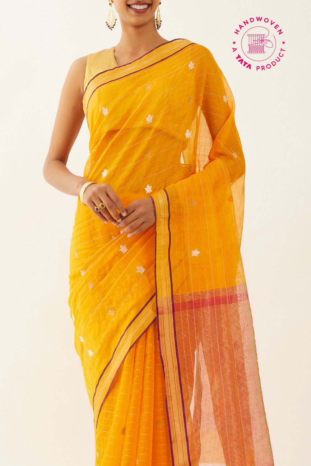 Yellow Pure Silk Cotton Chanderi Saree image number null