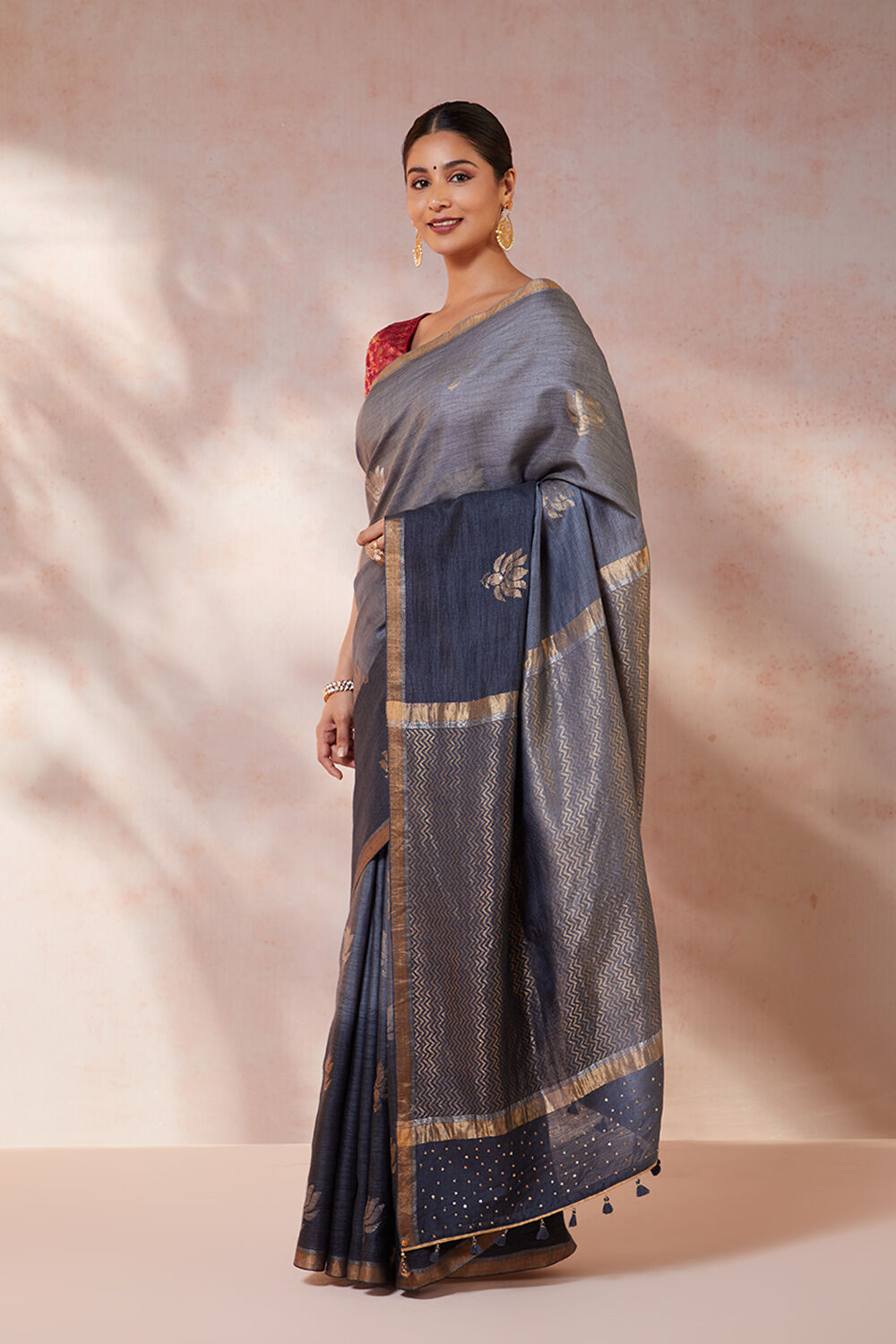 Grey Chattisgarh Pure Tussar Silk Hand Painted Saree image number null