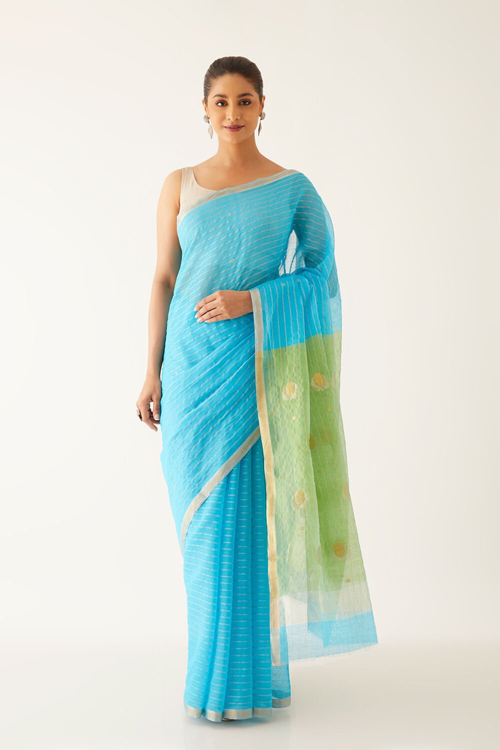 Blue Pure Silk Cotton Chanderi Saree image number null