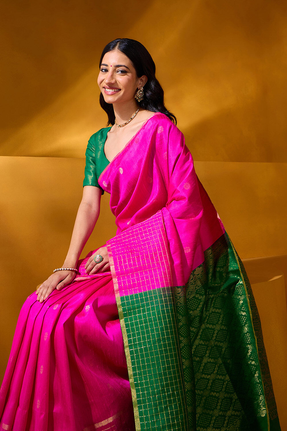 Pink Woven Pure Soft Silk Saree image number null
