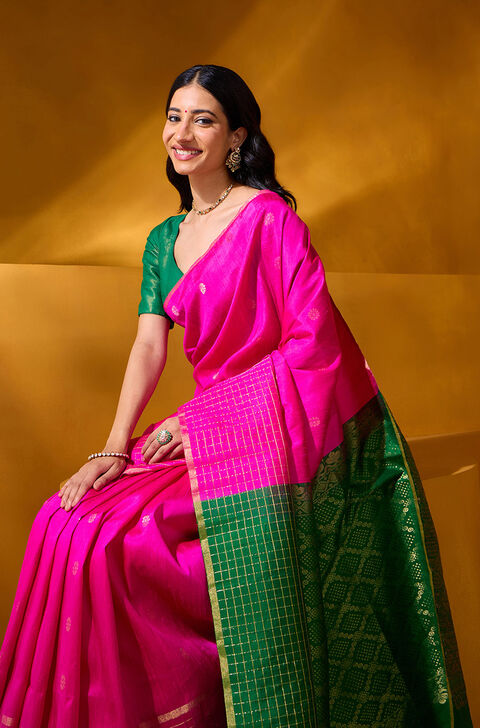 Pink Woven Pure Soft Silk Saree