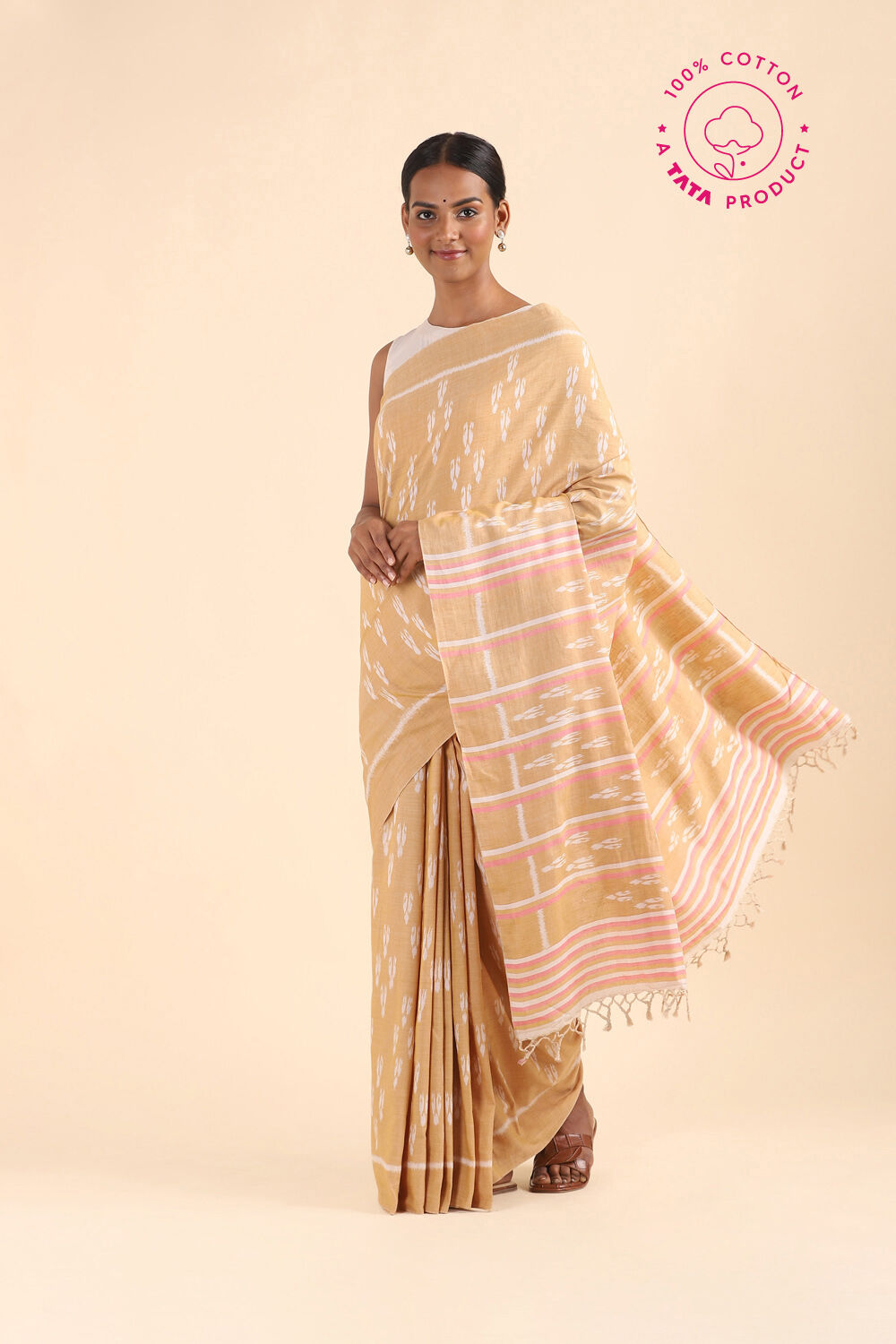 Beige Pure Cotton Odissa Ikat Saree image number null
