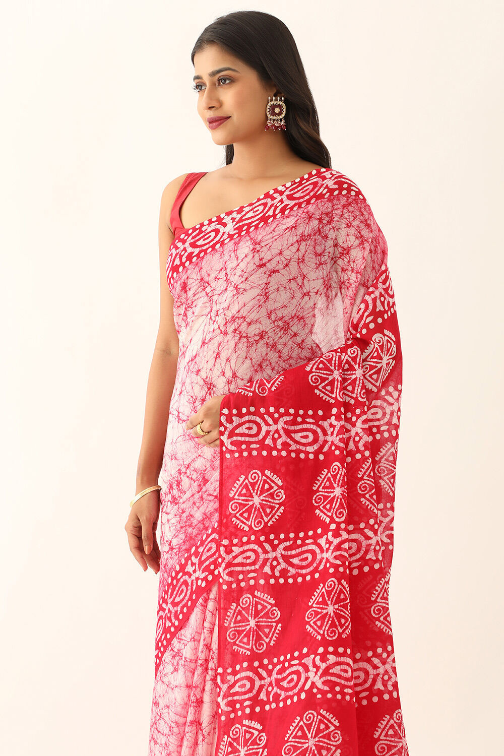 White Pure Cotton Batik Saree image number null