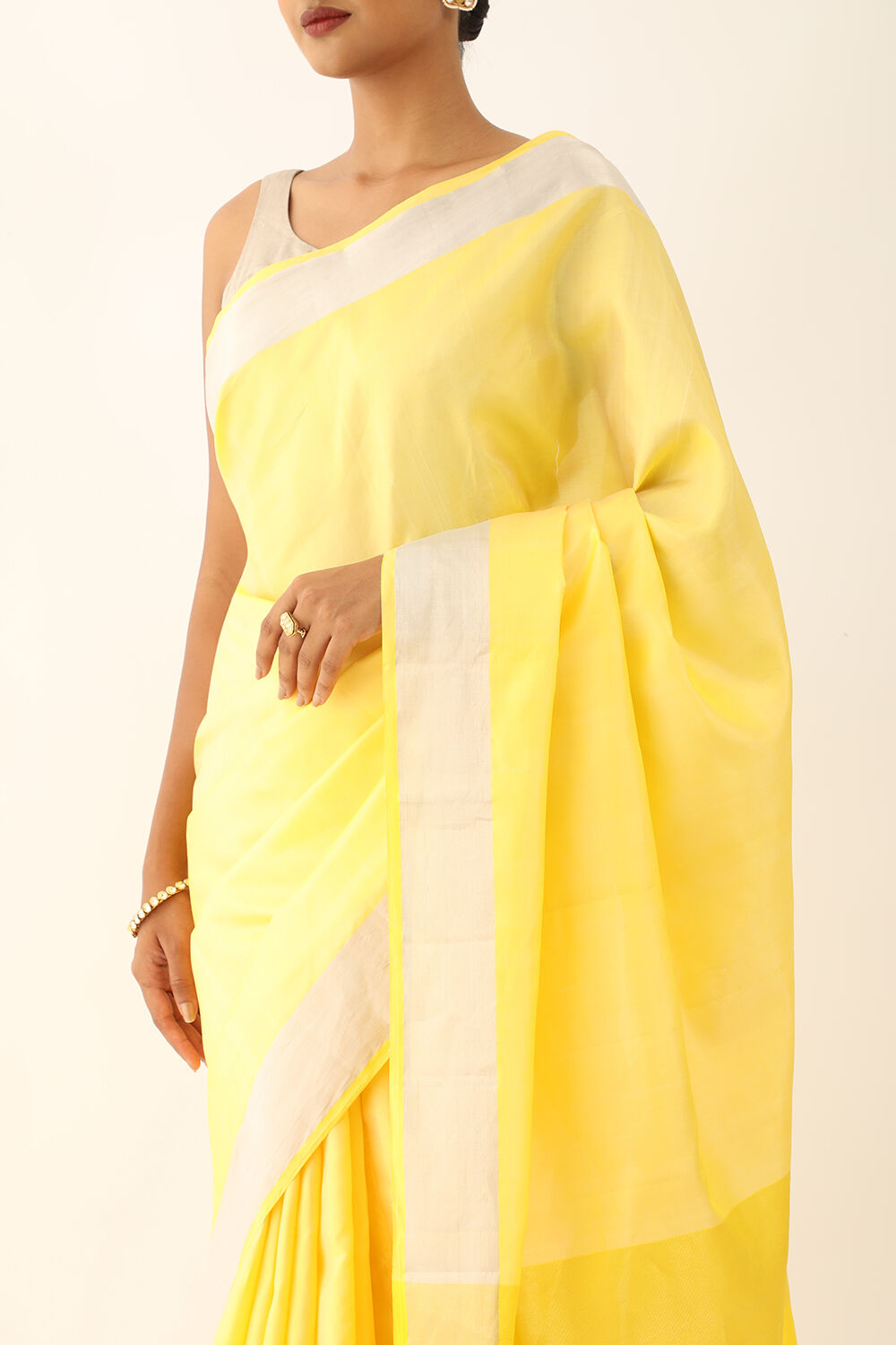 Light Yellow Woven Pure Soft Silk Saree image number null