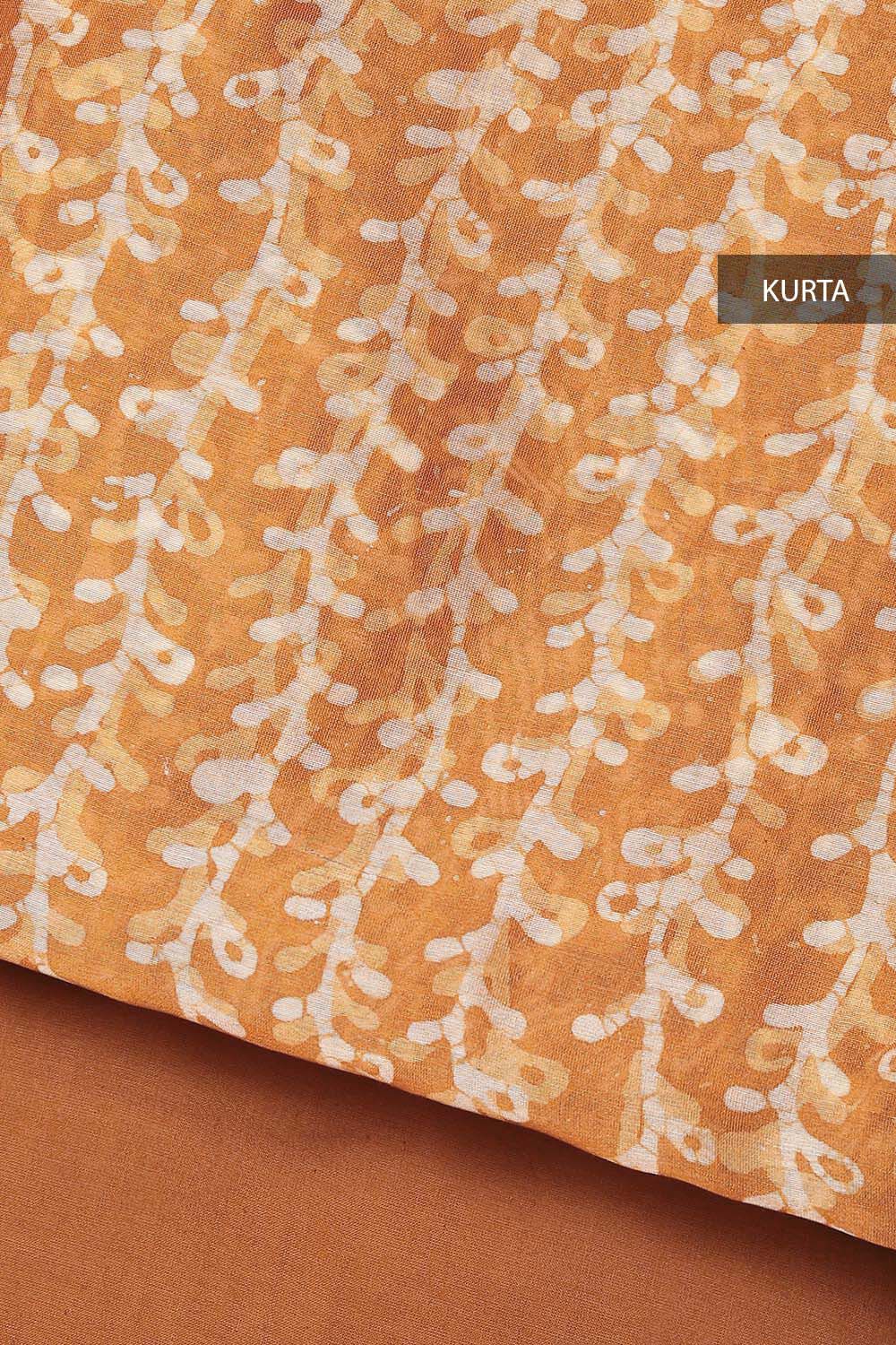 Orange Silk Cotton Bagru Printed Unstitched Suit Set image number null