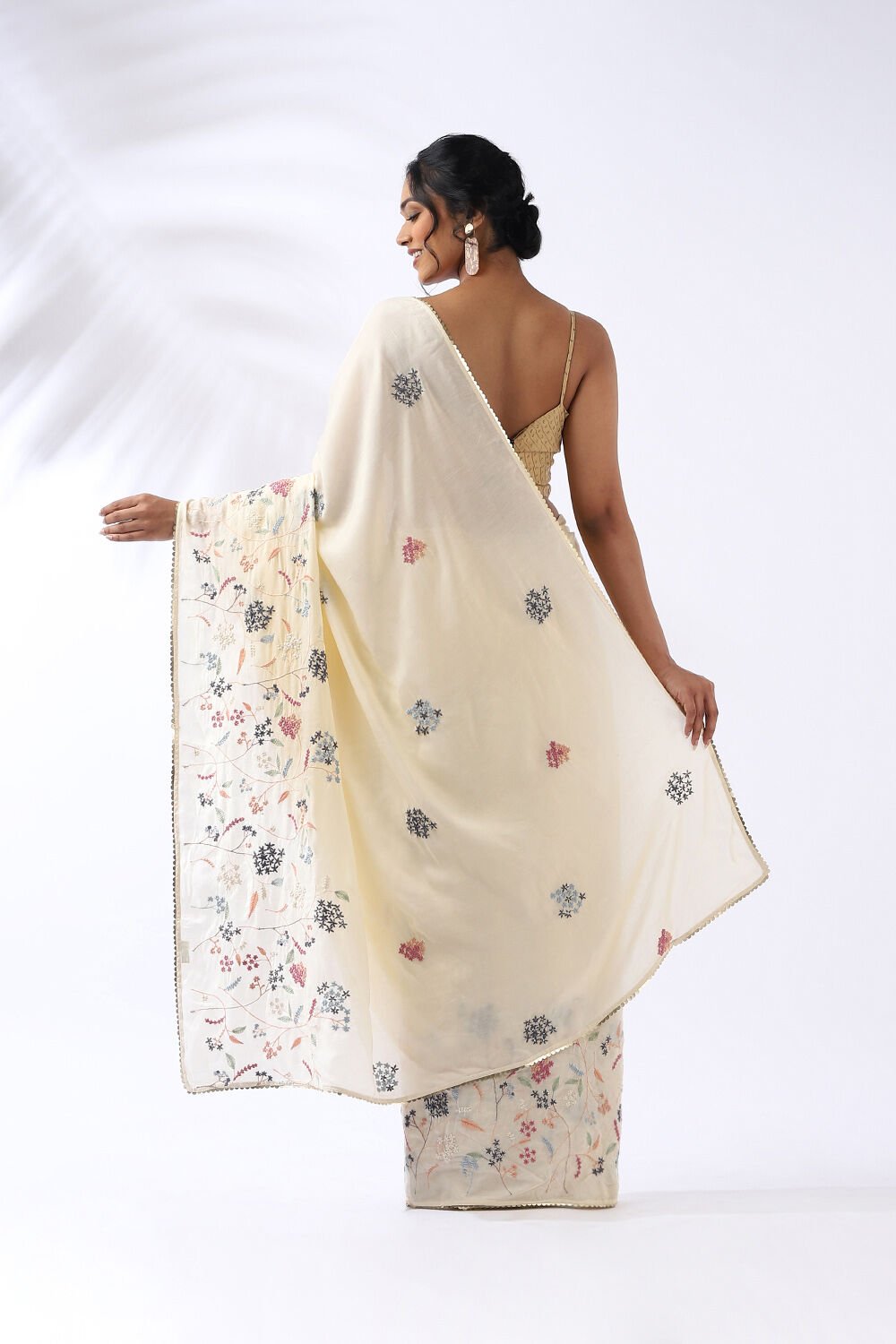 Light Yellow Viscose Embroidered Saree image number null