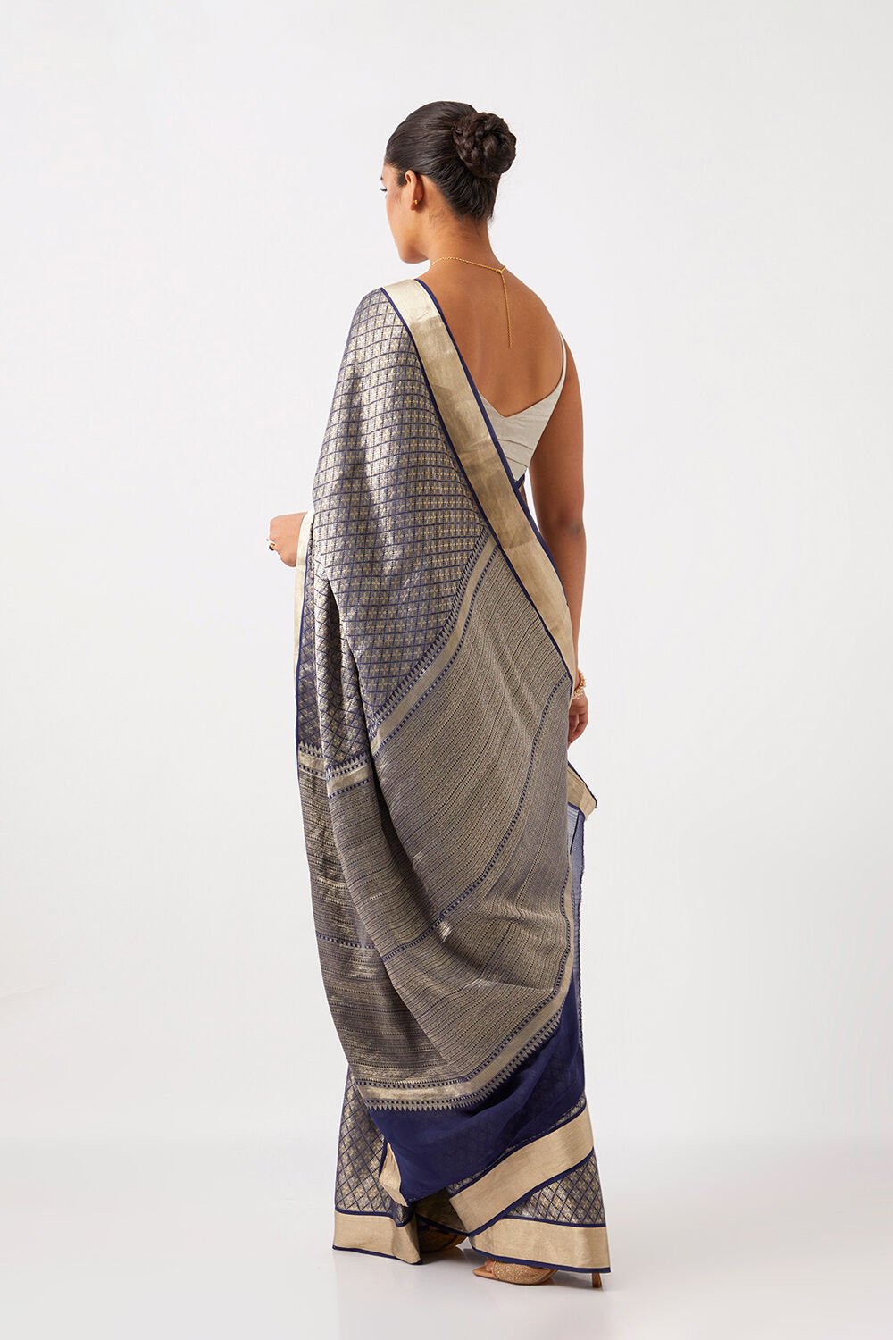 Dark Blue Pure Georgette Woven Saree image number null