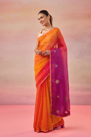 Orange Viscose Organza Embroidered Saree thumbnail image number null