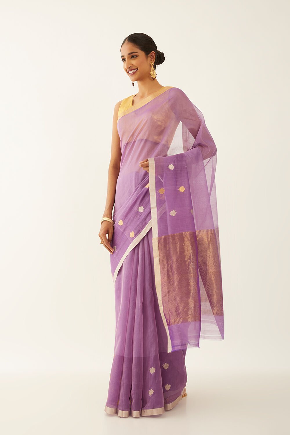 Purple Pure Silk Cotton Chanderi Saree image number null