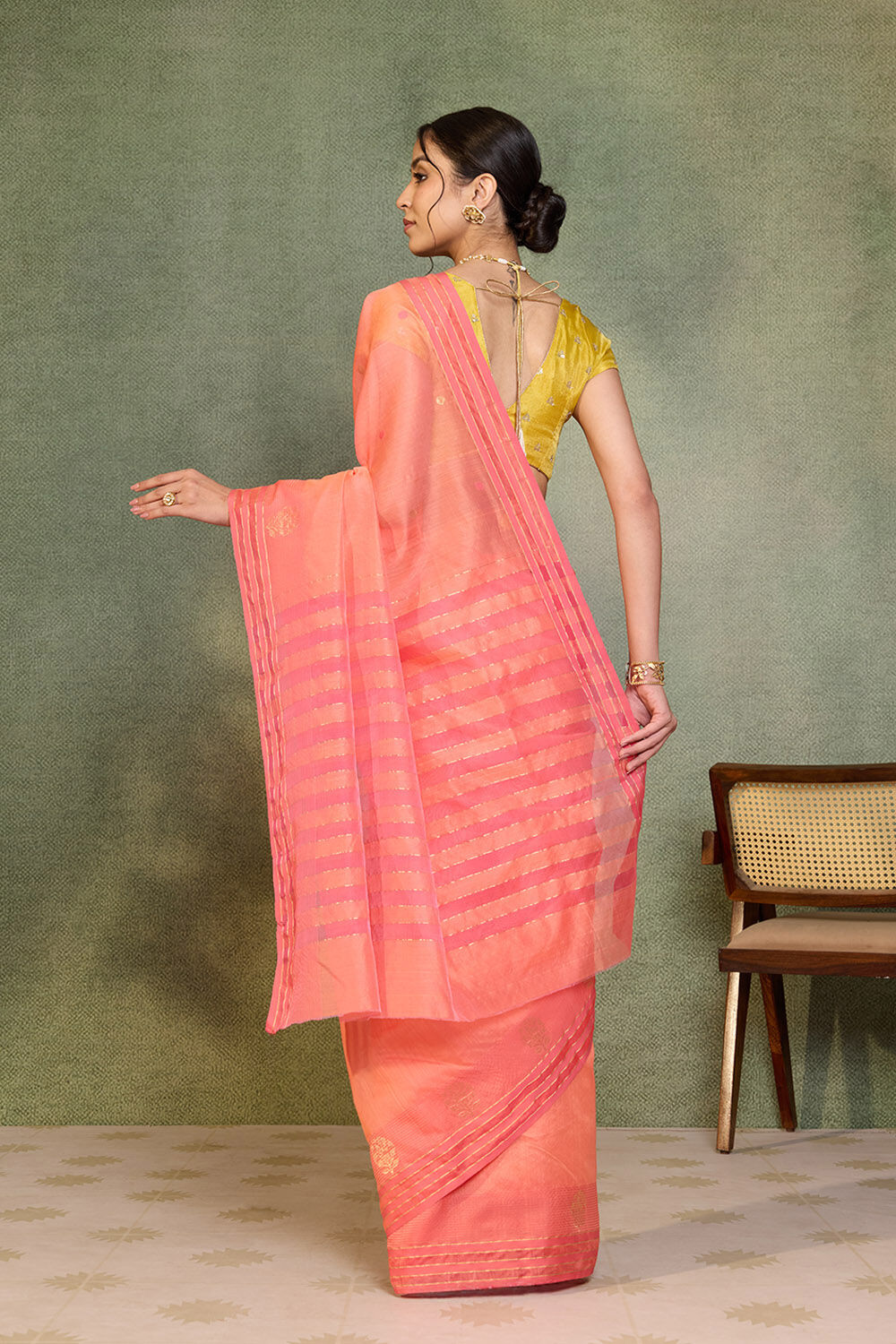 Orange Woven Pure Silk Cotton Chanderi Saree image number null