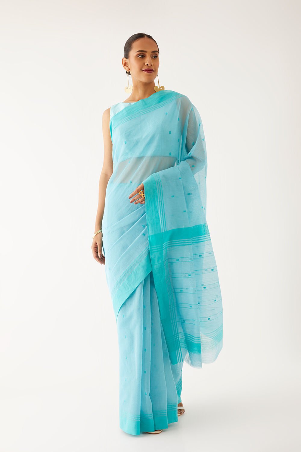Light Blue Pure Silk Cotton Chanderi Saree image number null