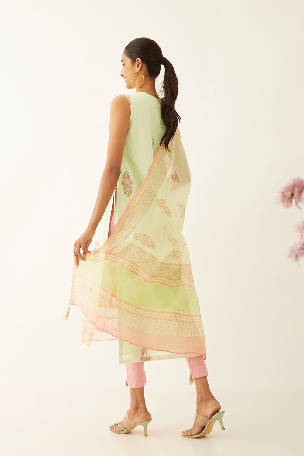 Light Green Silk Cotton Sanganeri Printed Dupatta image number null