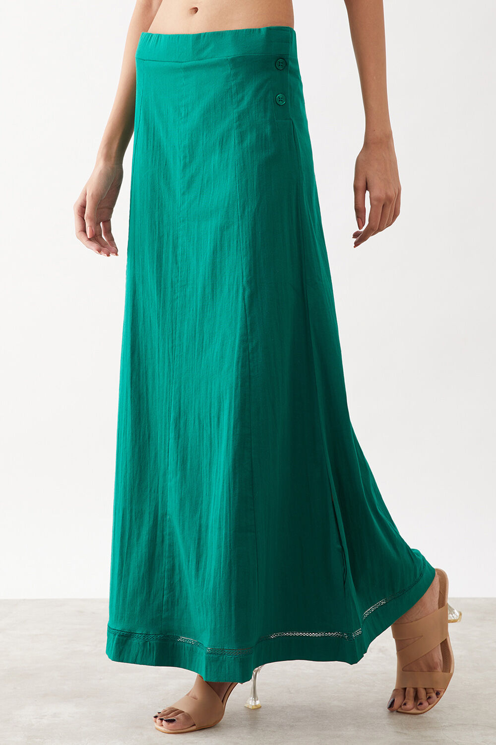 Green Woven Cotton Lycra Skirt image number null