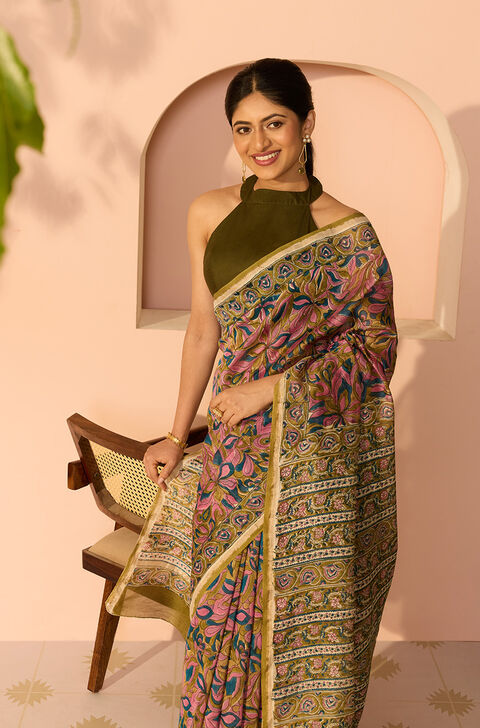 Pink Rajasthan Pure Silk Cotton Printed Sanganeri Saree
