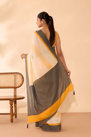 Off White Screen Printed Bengal Mulmul Saree thumbnail image number null