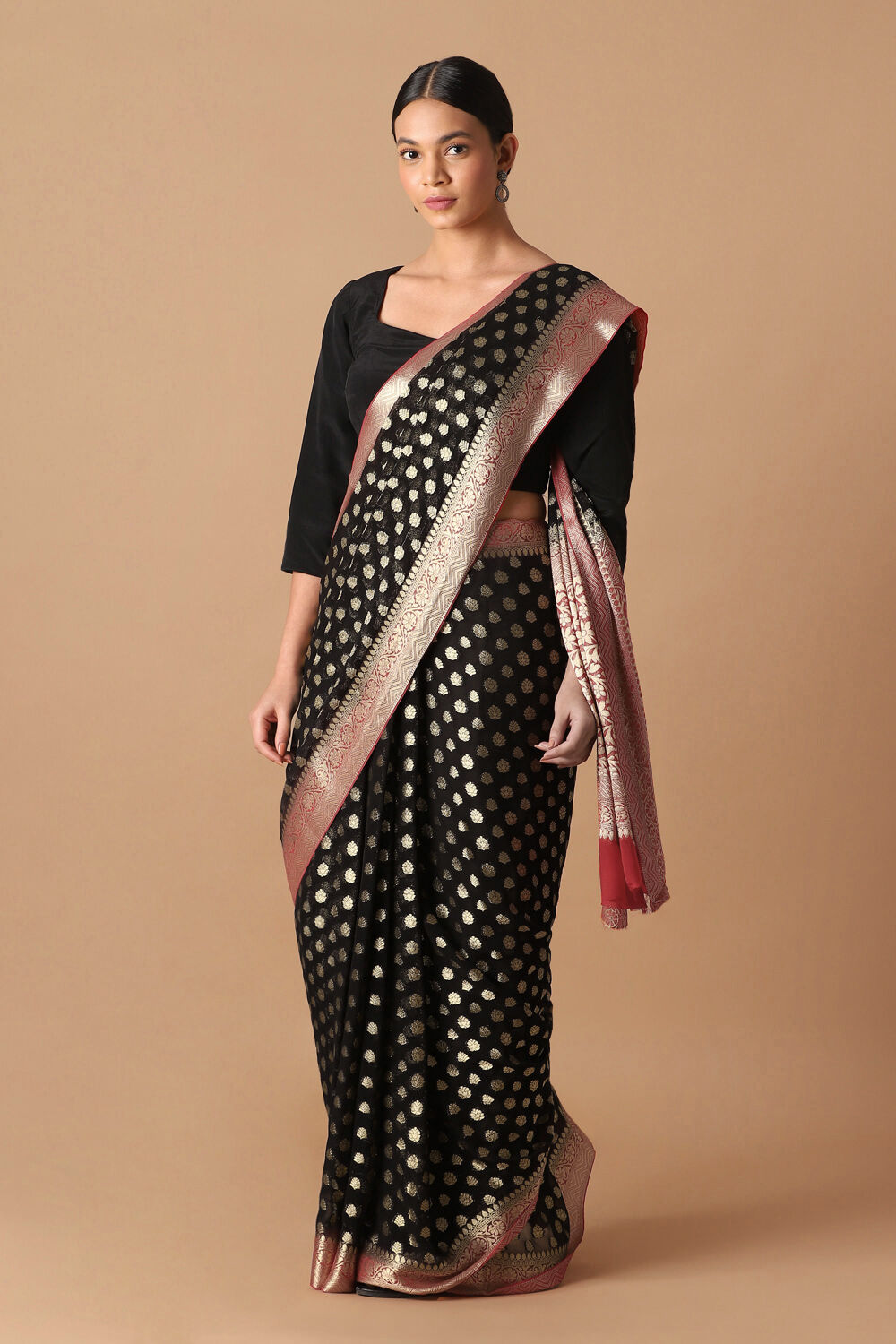 Black Viscose Pure Georgette Banarasi Saree image number null