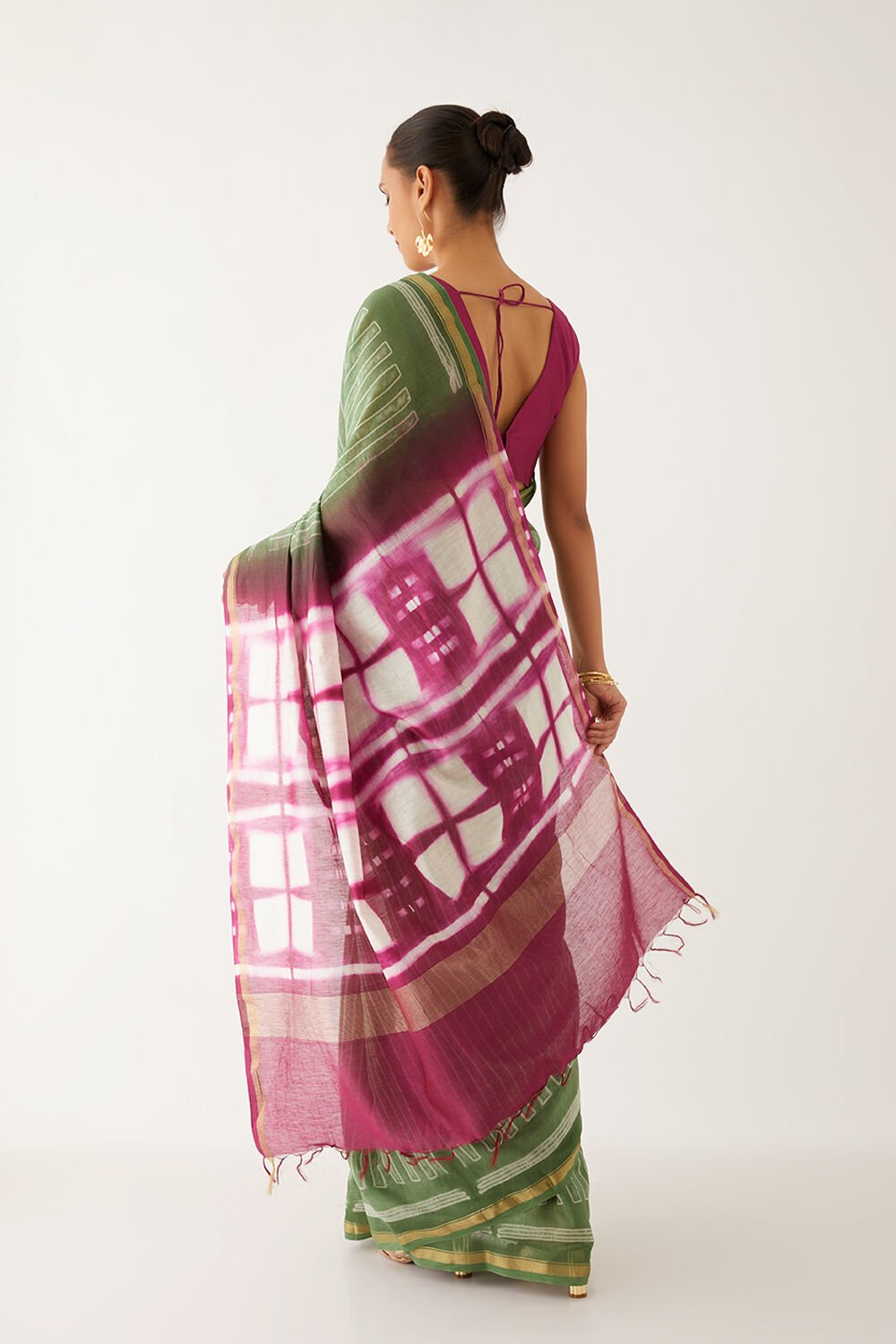 Dark Green Pure Silk Cotton Shibori Saree image number null