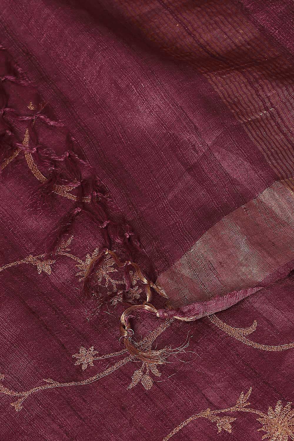 Dark Pure Pink Tussar Embroidered Saree image number null