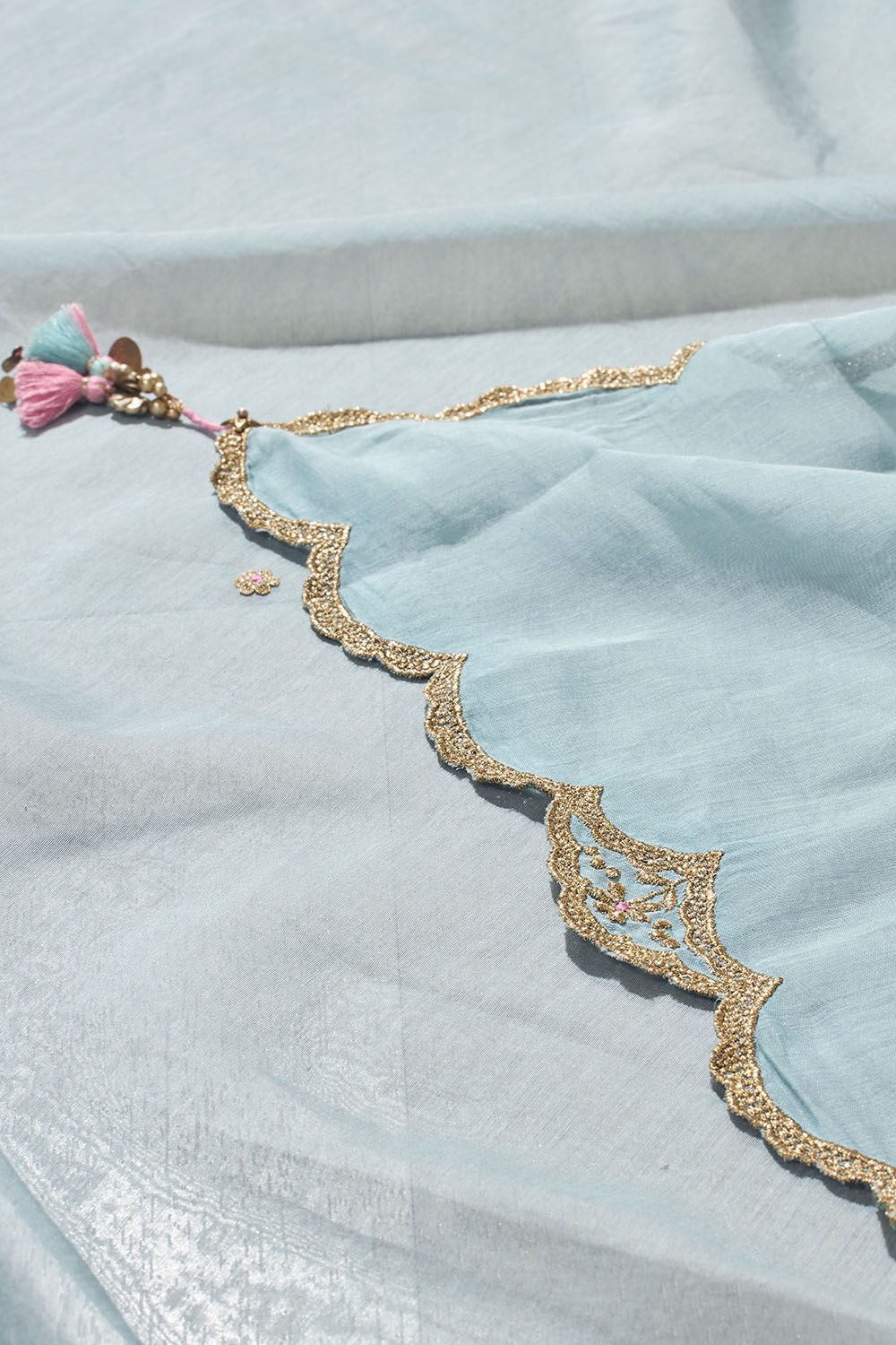 Light Blue Pure Silk Cotton Embroidered Saree image number null