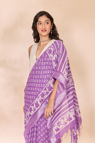 Light Violet Bagru Viscose Cotton Dabu Block Printed Saree image number
