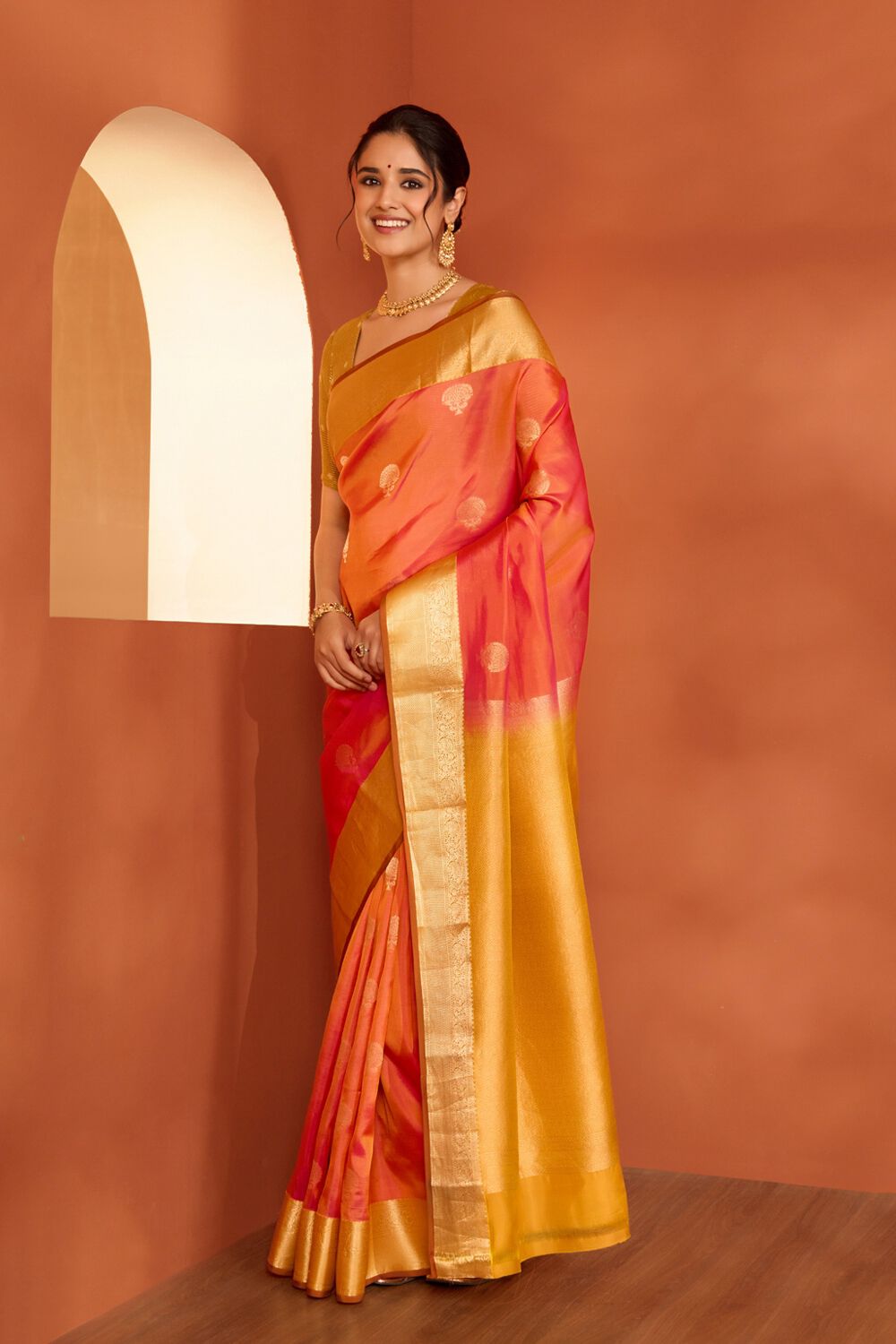 Pink Woven Apsara Silk Viscose Saree image number null