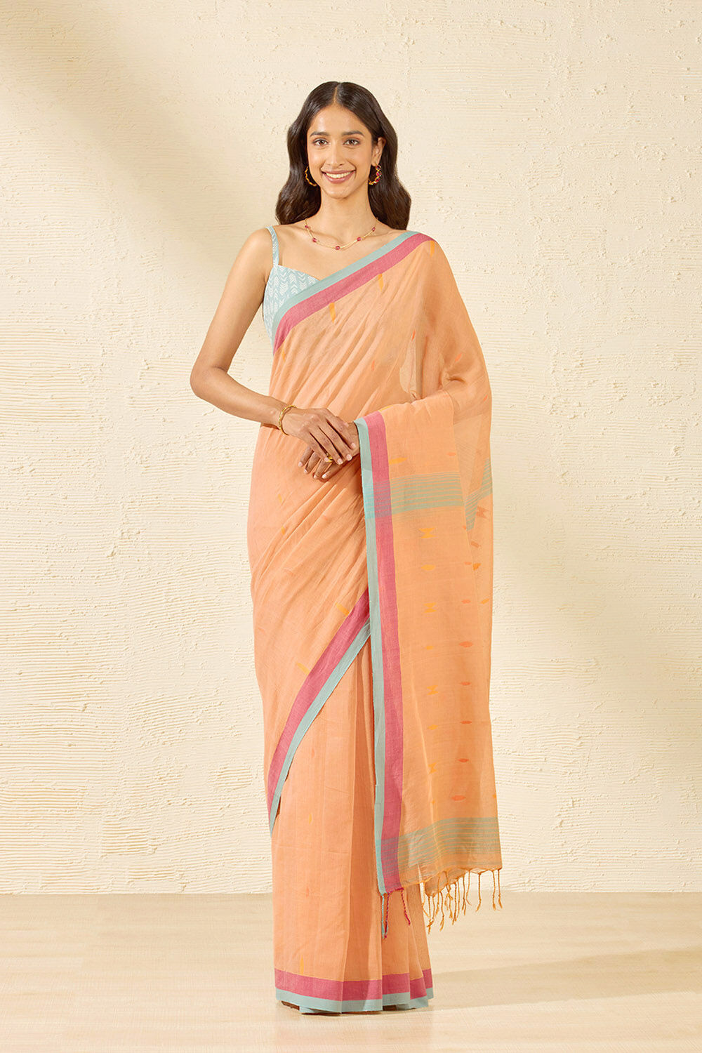 Orange Bengal Pure Cotton Jamdani Saree image number null