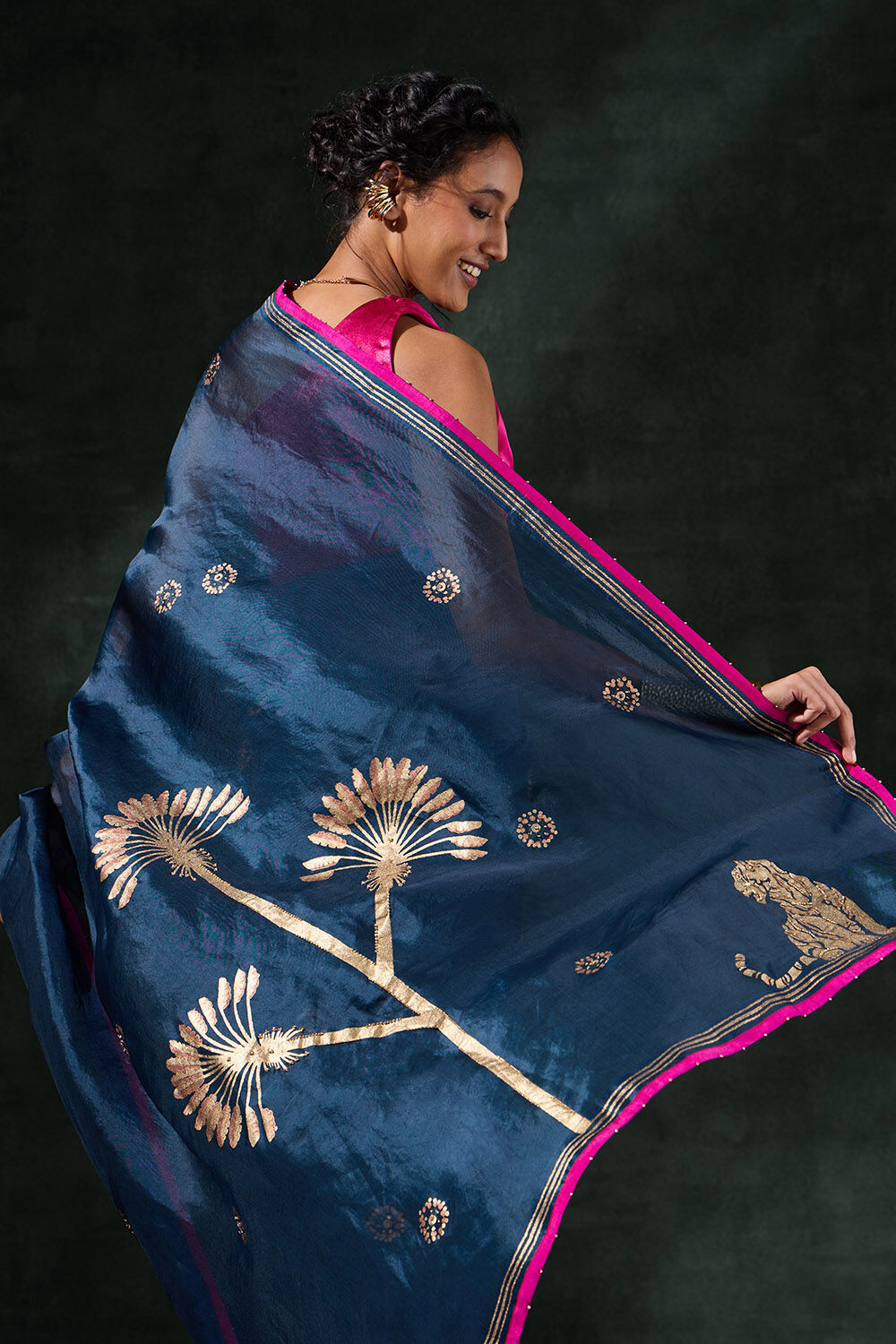 Blue Pure Organza Printed Embroidery Saree image number null