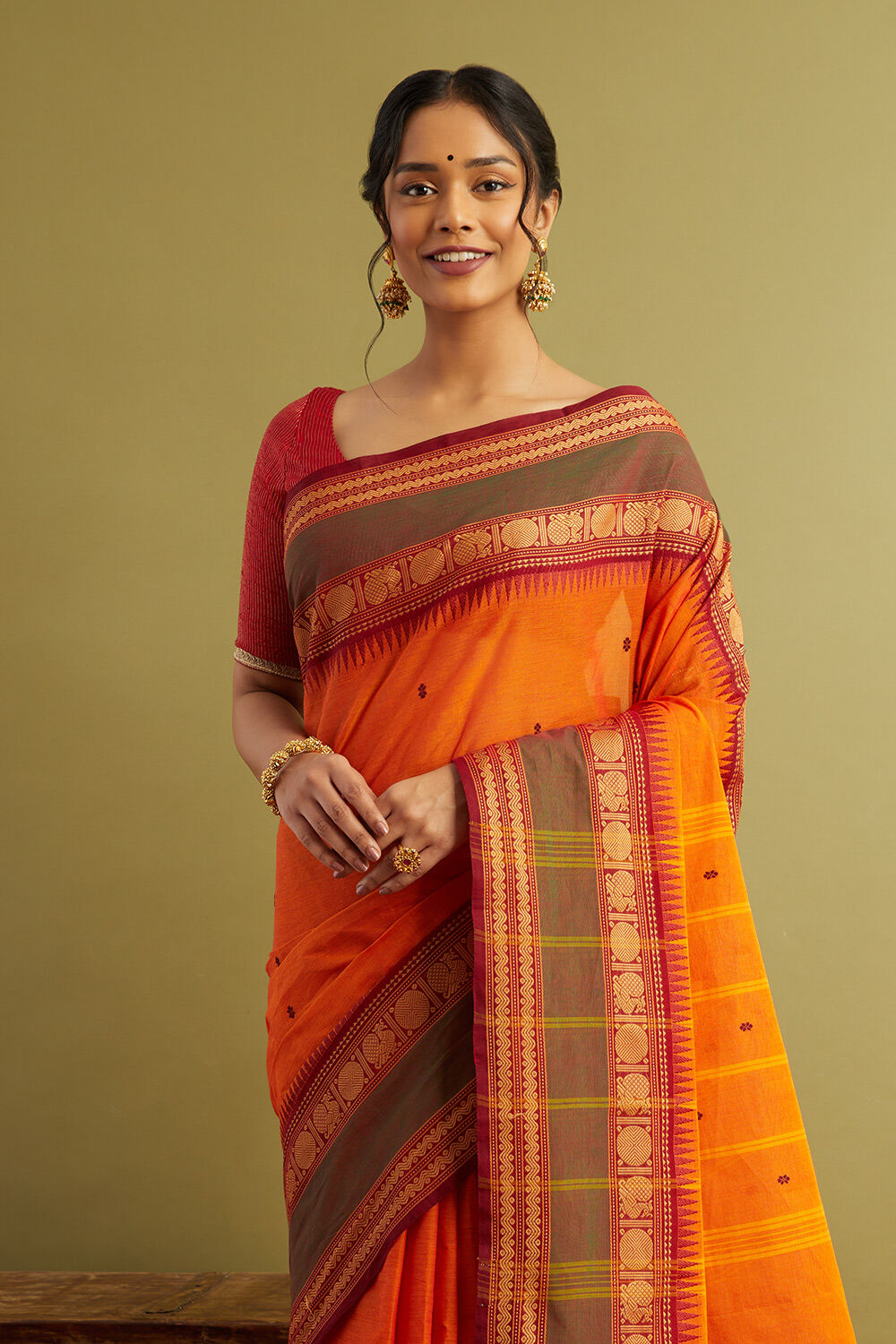 Orange Woven Pure South Cotton Saree image number null