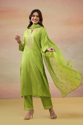 Green Pure Viscose Embroidered Kurta Set thumbnail image number null